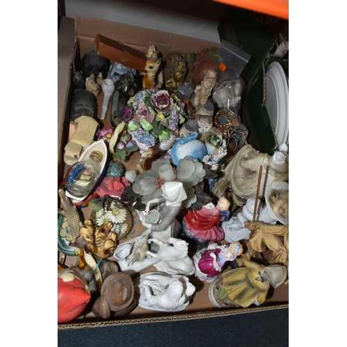 465 - THREE BOXES OF CERAMICS AND ORNAMENTS, to include a West German waisted vase marked '244 17', a Port... 