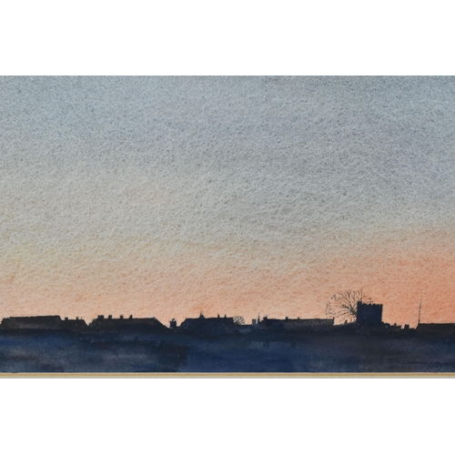 486 - EDWARD MORRIS (BRITISH 1919-1996) FOUR WELSH SUNSET WATERCOLOUR PICTURES, comprising silhouette of a... 