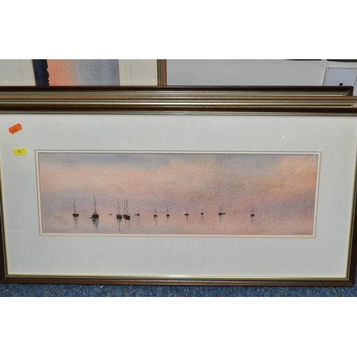 486 - EDWARD MORRIS (BRITISH 1919-1996) FOUR WELSH SUNSET WATERCOLOUR PICTURES, comprising silhouette of a... 