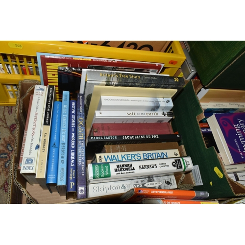 503 - EIGHT BOXES comprising three boxes of books containing over eighty-five miscellaneous titles in hard... 