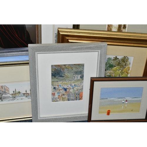 505 - A SMALL SELECTION OF PAINTINGS AND PRINTS,  comprising a Sue Howells watercolour of a scene in Barba... 