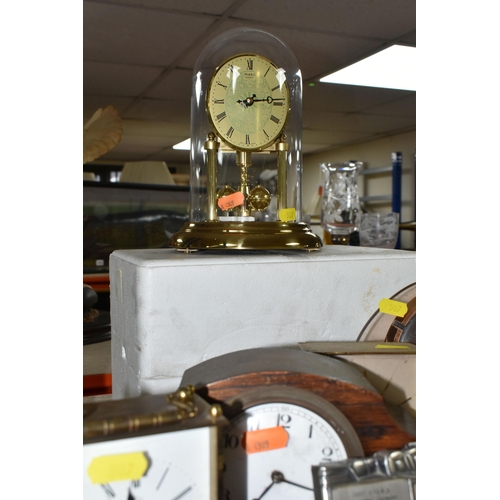 507 - A COLLECTION OF SMALL CLOCKS, nineteen alarm, mantel, carriage, anniversary and desk clocks, mainly ... 