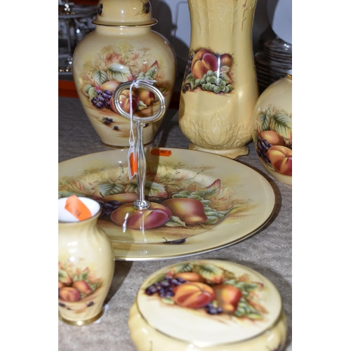 508 - SEVEN PIECES OF AYNSLEY ORCHARD GOLD TEA AND GIFT WARES, comprising a single tier cake stand, a balu... 