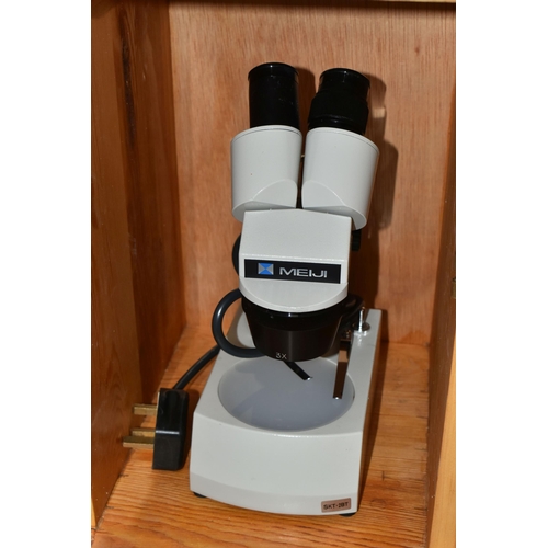 531 - SCIENTIFIC AND TECHNICAL INSTRUMENTS ETC, to include a Meiji SKT-2BT binocular microscope in a wood ... 