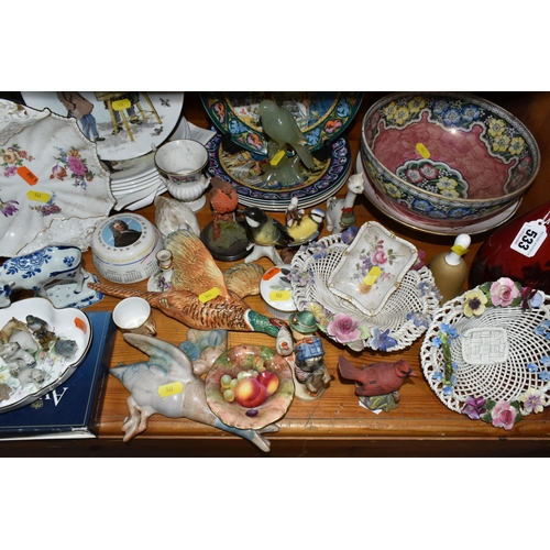 533 - A SELECTION OF DECORATIVE CERAMIC ITEMS, to include a Royal Worcester dish raised upon a circular fo... 