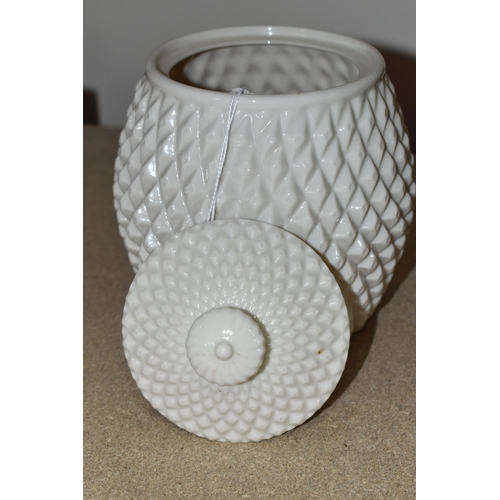 538 - A BELLEEK STORAGE JAR IN THE FORM OF A PINEAPPLE, black second period mark for 1891-1926, approximat... 