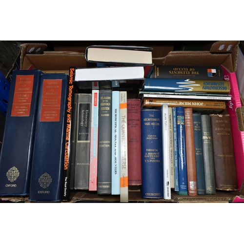 542 - FIVE BOXES OF BOOKS containing over 125 miscellaneous titles in hardback and paperback formats, subj... 