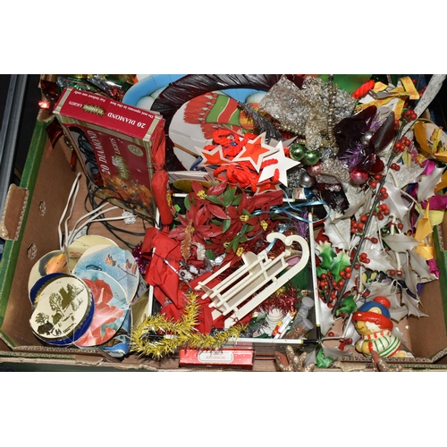 544 - TWO BOXES OF CHRISTMAS DECORATIONS, mainly mid to late twentieth century to include baubles, angels,... 