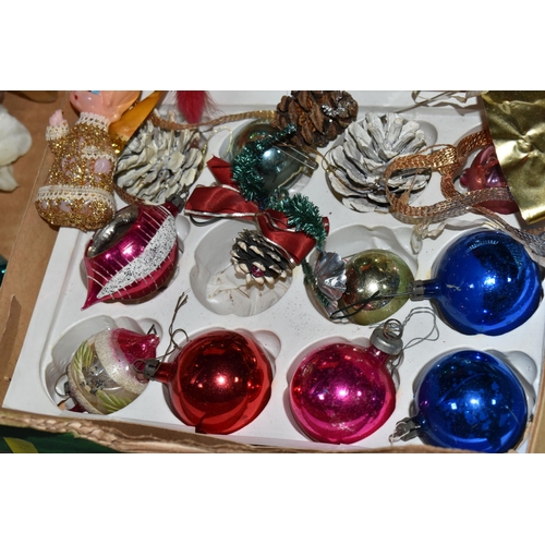 544 - TWO BOXES OF CHRISTMAS DECORATIONS, mainly mid to late twentieth century to include baubles, angels,... 