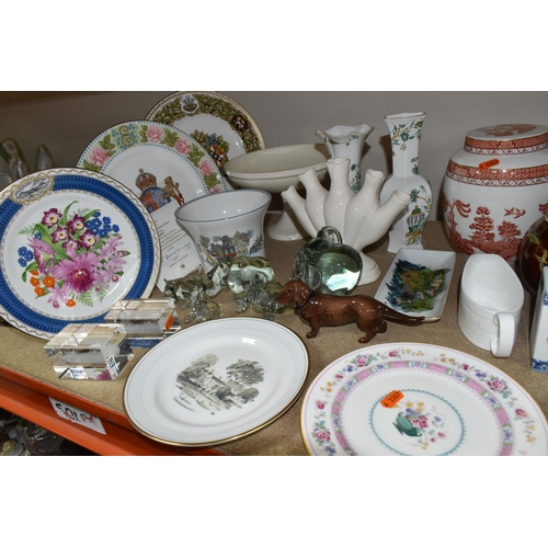 545 - A GROUP OF CERAMICS AND GLASS WARE, to include a Royal Doulton Rustic Willow TC1173 ginger jar, a Ca... 