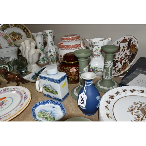 545 - A GROUP OF CERAMICS AND GLASS WARE, to include a Royal Doulton Rustic Willow TC1173 ginger jar, a Ca... 