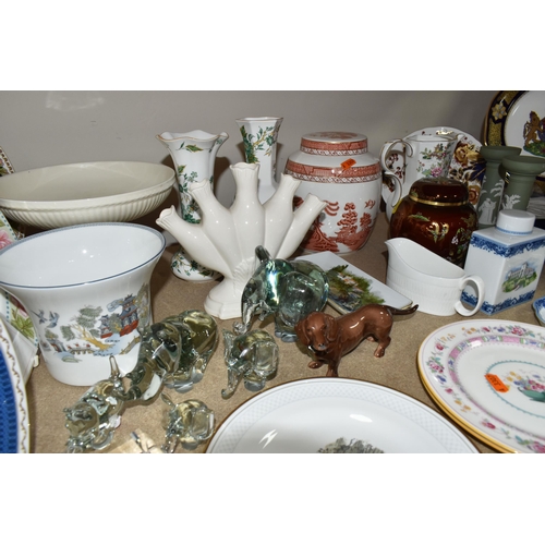 545 - A GROUP OF CERAMICS AND GLASS WARE, to include a Royal Doulton Rustic Willow TC1173 ginger jar, a Ca... 