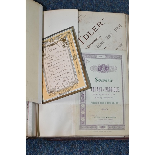 546 - AN ALBUM OF VICTORIAN THEATRE SOUVENIRS containing a collection of Programmes, Photographs, Programm... 