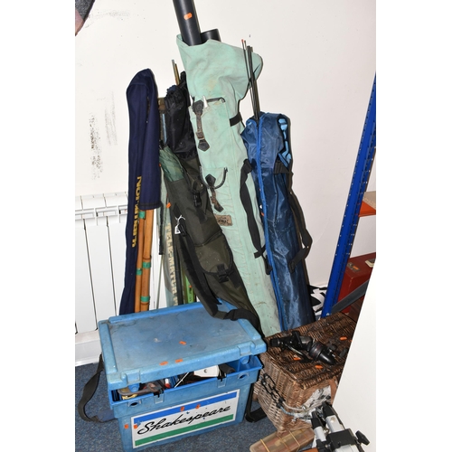 558 - A QUANTITY OF VINTAGE FISHING TACKLE ETC, to include an 8ft George Bate split cane rod, Abu Garcia M... 