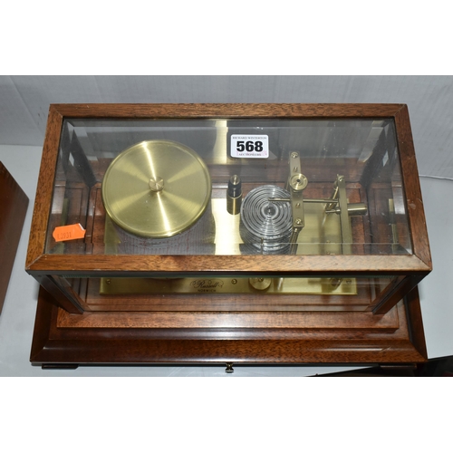 568 - A 20TH CENTURY HARDWOOD CASED BAROGRAPH BY RUSSELL OF NORWICH, bevelled glass lift-off cover, with d... 