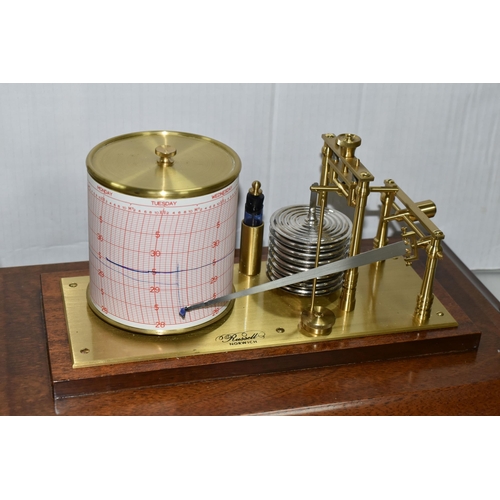 568 - A 20TH CENTURY HARDWOOD CASED BAROGRAPH BY RUSSELL OF NORWICH, bevelled glass lift-off cover, with d... 