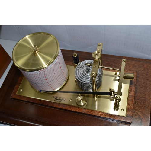 568 - A 20TH CENTURY HARDWOOD CASED BAROGRAPH BY RUSSELL OF NORWICH, bevelled glass lift-off cover, with d... 