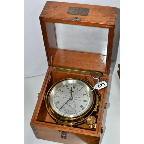 571 - A MID 20TH CENTURY WALNUT CASED MARINE CHRONOMETER BY THOMAS MERCER LTD, SUPPLIED BY JOHN LILLIE & G... 