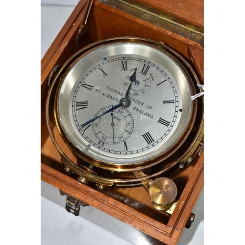 571 - A MID 20TH CENTURY WALNUT CASED MARINE CHRONOMETER BY THOMAS MERCER LTD, SUPPLIED BY JOHN LILLIE & G... 