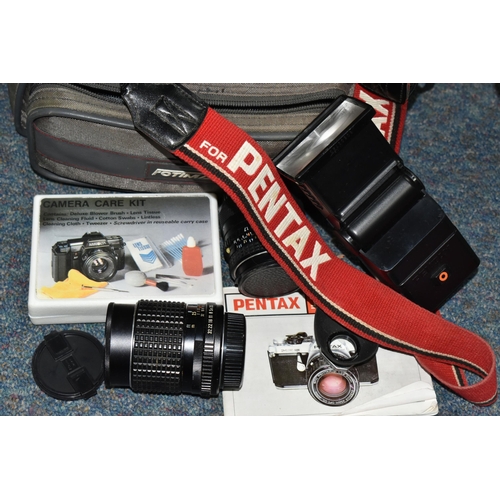 577 - PENTAX PHOTOGRAPHIC EQUIPMENT ETC, to include a Pentax ME Super 35mm SLR camera body, 50mm f1.7 lens... 