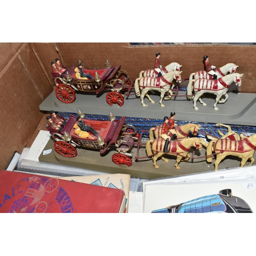 582 - A BOX OF TOYS AND EPHEMERA ETC, to include a vintage teddy bear in distressed condition, boxed die c... 