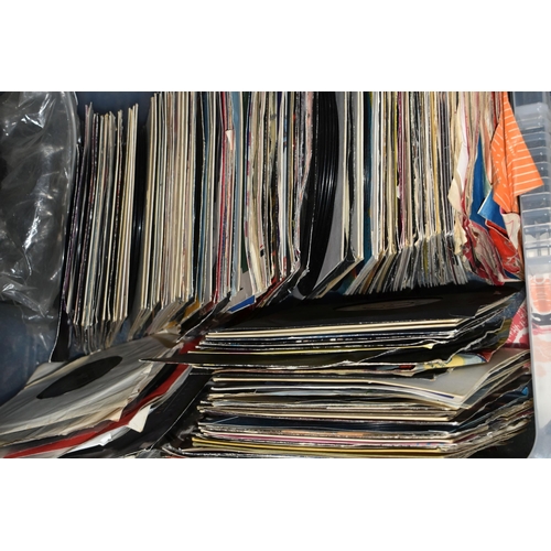 594 - TWO BOXES OF RECORDS, over two hundred and fifty singles by artists to include Wham!, Mariah Carey, ... 