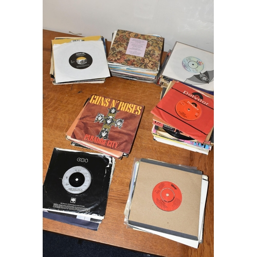 594 - TWO BOXES OF RECORDS, over two hundred and fifty singles by artists to include Wham!, Mariah Carey, ... 