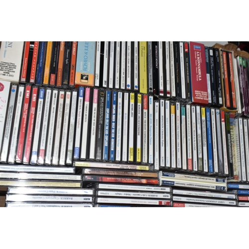 604 - FIVE BOXES OF CDS containing several hundred Classical Music, Ballet, Opera and Film Score compact d... 