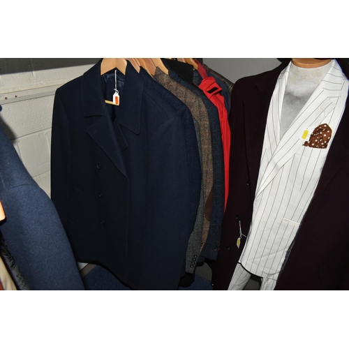 610 - SEVENTEEN ITEMS OF GENTLEMEN'S CLOTHING AND A HAT, comprising two navy blue Jaeger 100% wool over co... 