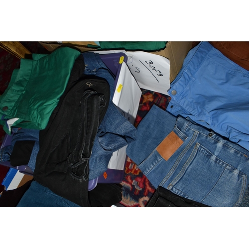 616 - THREE BOXES OF GENTLEMEN'S TROUSERS AND LEVI JEANS, to include nine pairs of Levi jeans, three pairs... 