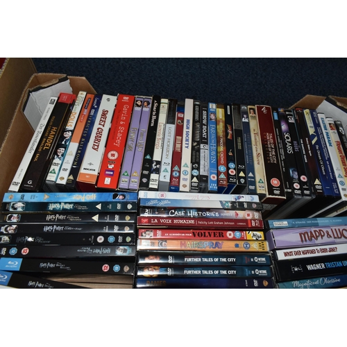 626 - THREE BOXES OF DVDS containing over 200 miscellaneous Film and TV titles including box sets and feat... 