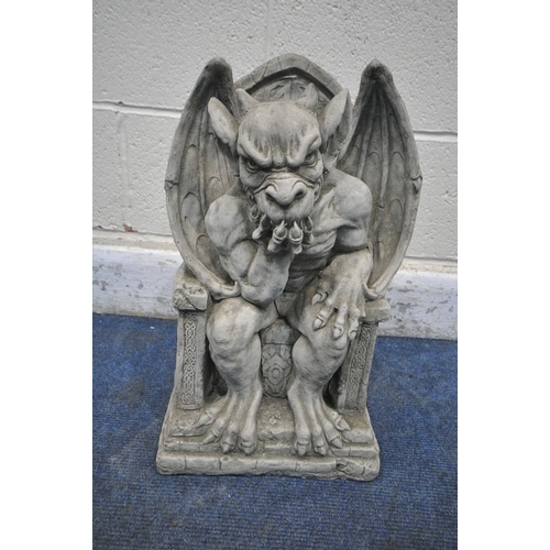 A MODERN COMPOSITE GROTESQUE, seated on a throne width 30cm x depth ...