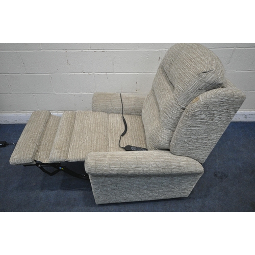 1353 - AN UNBRANDED BEIGE UPHOLSTERED RISE AND RECLINE ARMCHAIR, width 90cm x depth 90cm x height 105cm (co... 