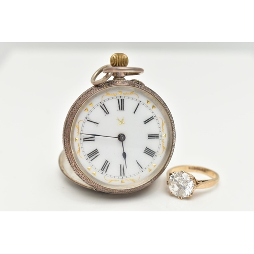 20 - A FOB WATCH AND 9CT RING, the early 20th century open face fob watch with black Roman numerals, gold... 