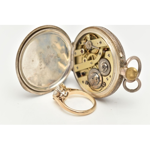 20 - A FOB WATCH AND 9CT RING, the early 20th century open face fob watch with black Roman numerals, gold... 