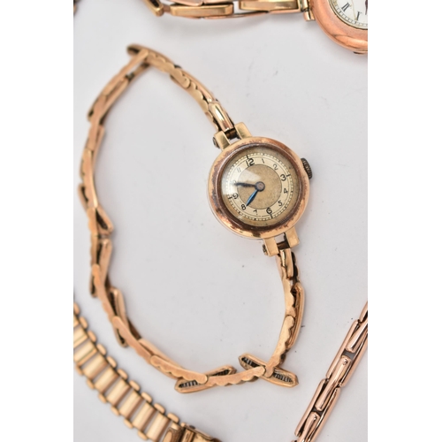 26 - THREE LADIES EARLY TO MID 20TH CENTURY WRISTWATCHES, the first a manual wind, 9ct rose gold watch, r... 