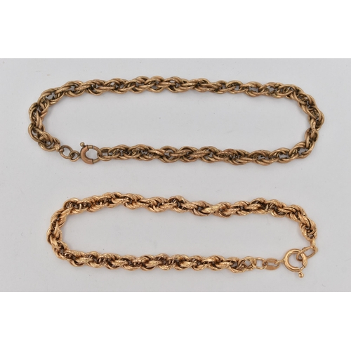 31 - TWO ROPE TWIST BRACELETS, the first fitted with a spring clasp, hallmarked 9ct London import, length... 