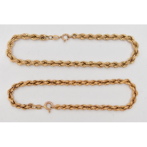 32 - TWO 9CT GOLD ROPE TWIST BRACELETS, hollow bracelets, the first fitted with a spring clasp, hallmarke... 