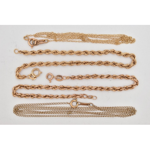 40 - TWO BRACELETS AND TWO CHAINS, to include two rope twist bracelets, each fitted with a spring clasp, ... 