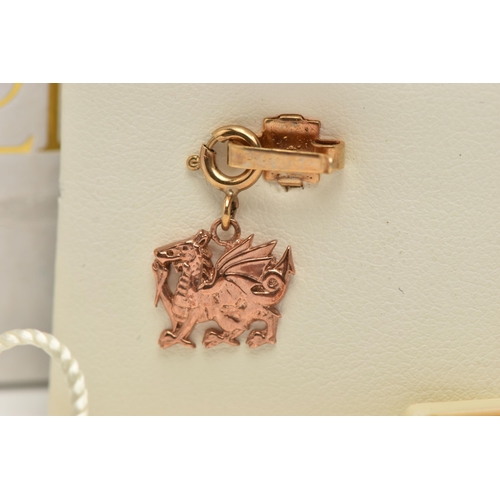 46 - A BOXED 'CLOGAU' CHARM, Welsh Dragon rose gold charm, signed to the reverse 'Clogau' hallmarked 9ct ... 