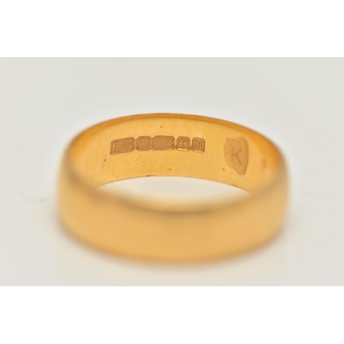 48 - A 22CT YELLOW GOLD POLISHED BAND, wide band, approximate band width 5.4mm, hallmarked 22ct Birmingha... 