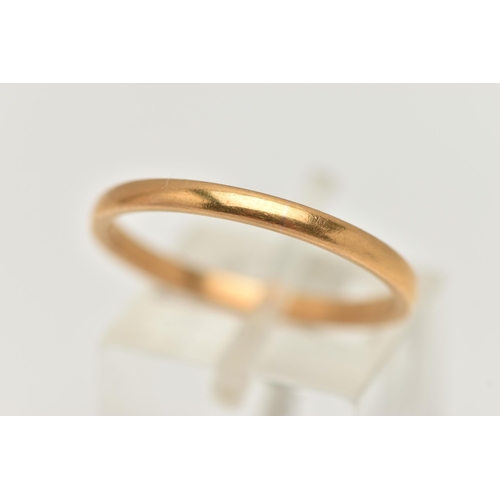 51 - A 22CT YELLOW GOLD THIN POLISHED BAND, approximate band width 2.0mm, hallmarked 22ct Birmingham, rin... 