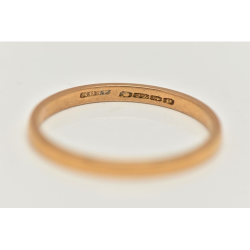 51 - A 22CT YELLOW GOLD THIN POLISHED BAND, approximate band width 2.0mm, hallmarked 22ct Birmingham, rin... 
