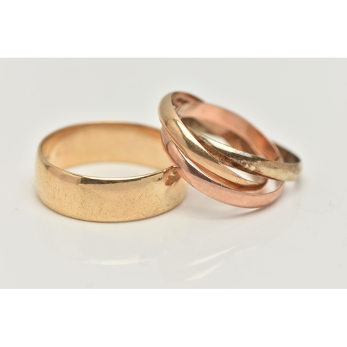 60 - TWO 9CT GOLD RINGS, to include a tri-colour Russian wedding band, hallmarked 9ct Sheffield, ring siz... 