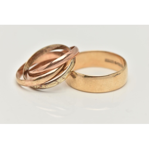 60 - TWO 9CT GOLD RINGS, to include a tri-colour Russian wedding band, hallmarked 9ct Sheffield, ring siz... 