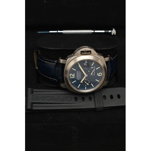 64 - A BOXED PANERAI LUMINOR TITANIUM PM00093 OP6557 40 HOUR POWER RESERVE AUTOMATIC WRISTWATCH, blue dia... 