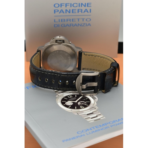 64 - A BOXED PANERAI LUMINOR TITANIUM PM00093 OP6557 40 HOUR POWER RESERVE AUTOMATIC WRISTWATCH, blue dia... 