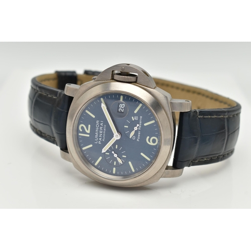 64 - A BOXED PANERAI LUMINOR TITANIUM PM00093 OP6557 40 HOUR POWER RESERVE AUTOMATIC WRISTWATCH, blue dia... 