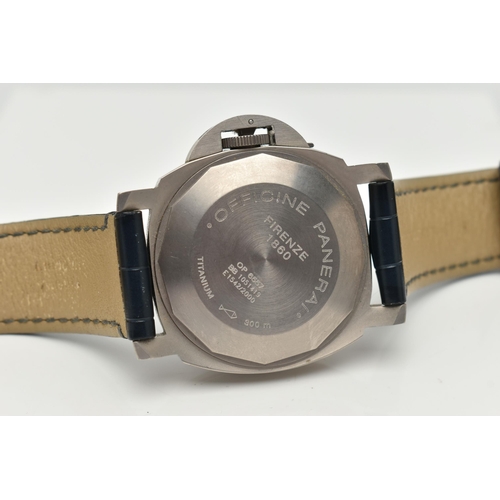 64 - A BOXED PANERAI LUMINOR TITANIUM PM00093 OP6557 40 HOUR POWER RESERVE AUTOMATIC WRISTWATCH, blue dia... 