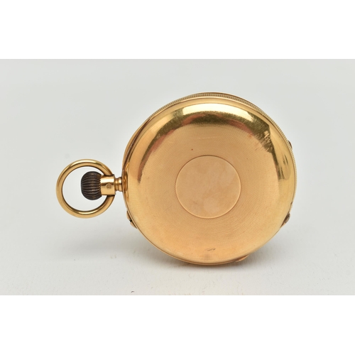 65 - AN EARLY 20TH CENTURY 18CT GOLD HALF HUNTER POCKET WATCH, hand wound movement, round white dial, sig... 